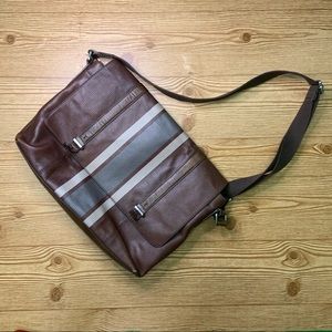 Fossil 100% Leather Computer Messenger Bag Brown